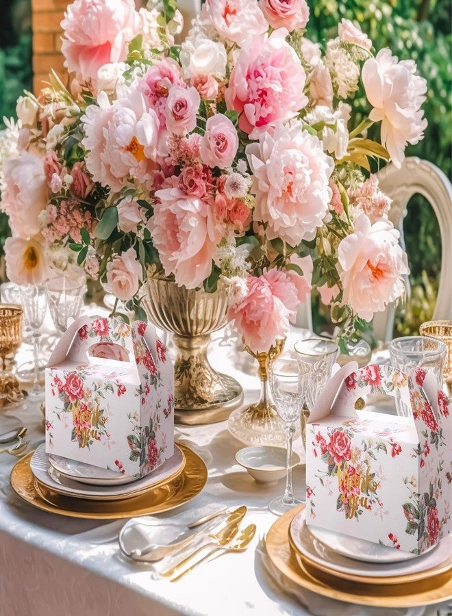 Moinchore 50 Pcs Thank You Treat Boxes Floral Design Gift Gable Boxes for Favors Floral Thank You Candy Gift Wrapping for Wedding Baby Shower Tea Party Birthday,6.3 x 3.5 x 3.5inch (Vintage Pink) - Image 5
